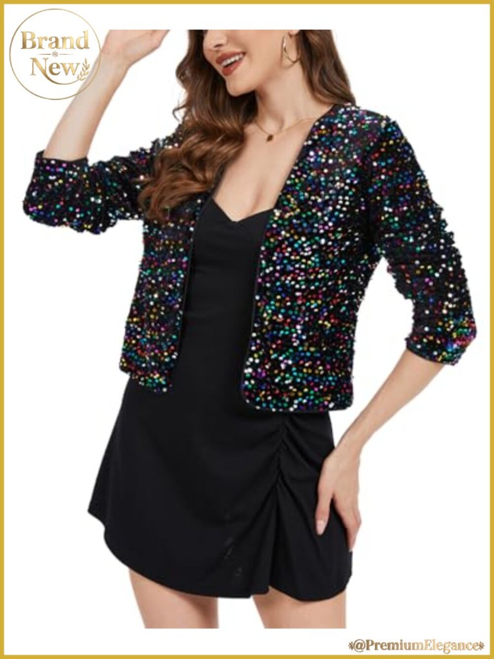 Velvet Sequin Open Front Cardigan Long Sleeve Party Shrug